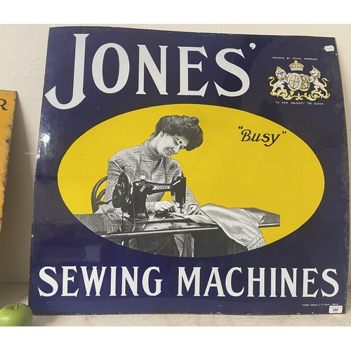 200 - An enamel sign, Busy - Jones Sewing machines, 81 x 86.5 cm