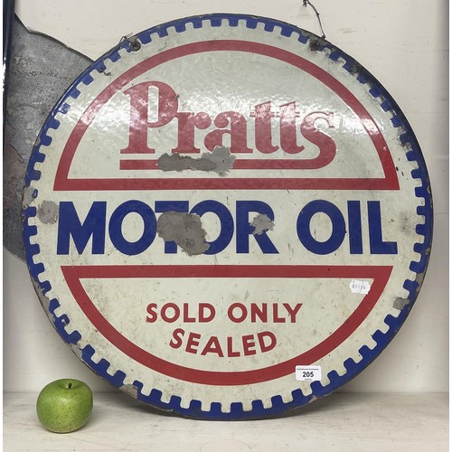 205 - A double sided enamel sign, Pratts Motor Oil Sold Only Sealed, 65.5 cm diameter