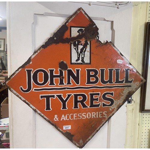 211 - A double sided enamel sign, John Bull Tyres & Accessories, 71 x 71 cm