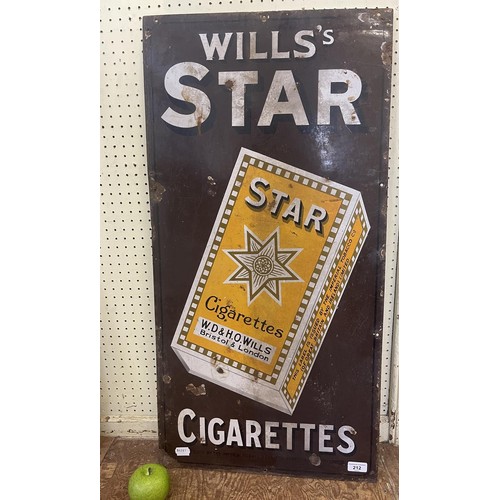 212 - An enamel sign, Wills's Star Cigarettes, 90.5 x 46 cm