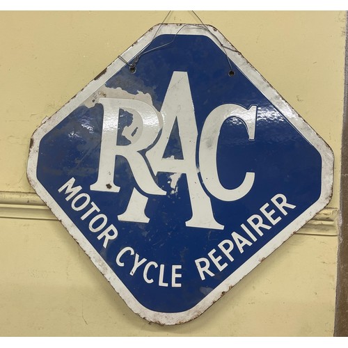 231 - An unusual double sided enamel sign, RAC Motor Cycle Repairer, 49 x 50 cm