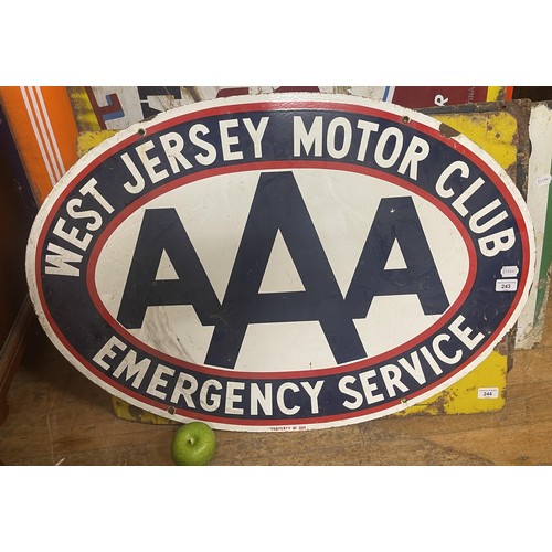 243 - A double sided enamel sign, West Jersey Motor Club Emergency Service, 61.5 x 91 cm