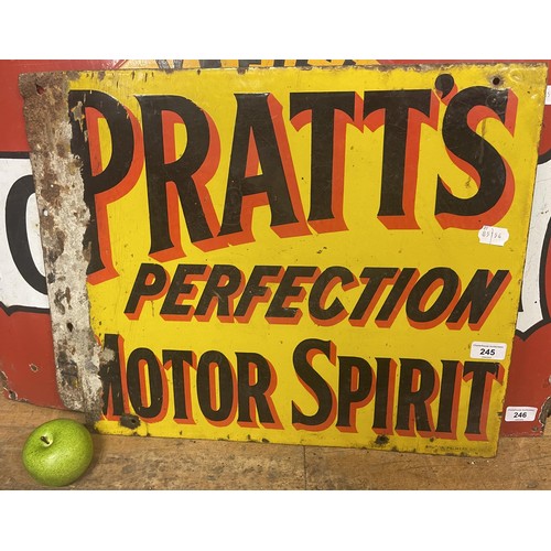 245 - A double sided enamel sign, Pratt's Perfection Motor Spirit, 45 x 57 cm