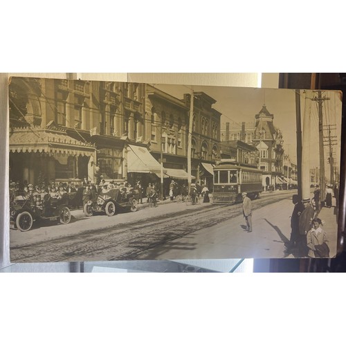 302 - An S F E Napier (1907) vintage brass motor lamp, 34 cm high, and a photograph, of an American ceremo... 