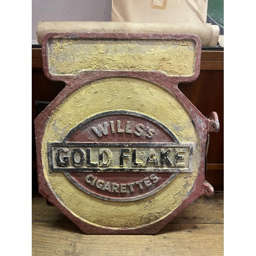 309 - An aluminium double sided wall hanging sign, Wills's Gold Flake Cigarettes, 54 x 47 cm