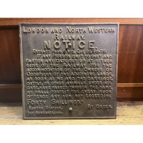 335 - A cast iron sign, London and North Western Railway Notice, noted Euston Station 1st November, 1883, ... 