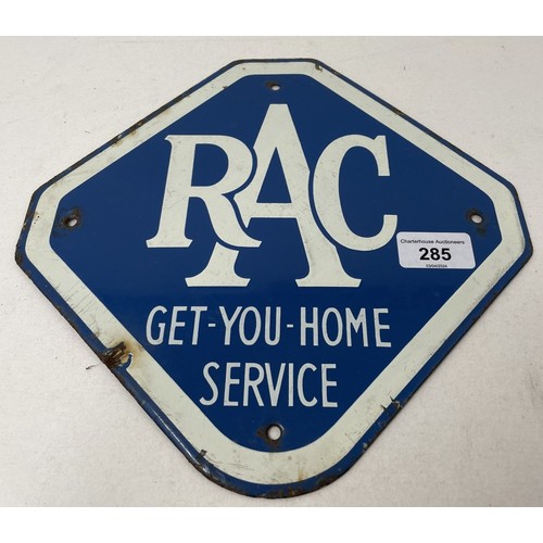 285 - A small enamel sign, RAC Get-You-Home Service, 26.5 x 26.5 cm