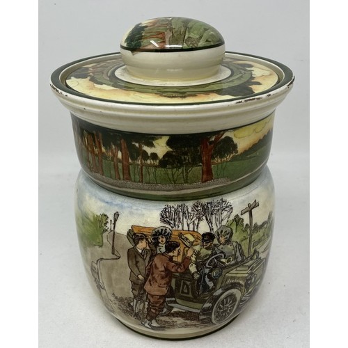 287 - A Royal Doulton Motoring Series Ware cigar jar and lid, large rare size believed one of only two exa... 