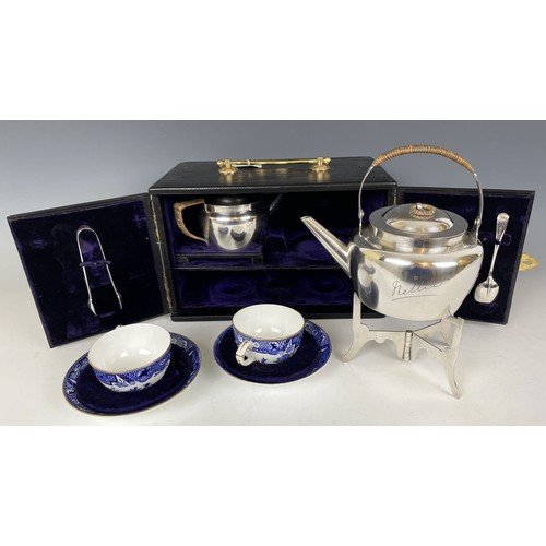 276 - An early 20th century travelling two person picnic set, circa 1900-1904, the silver plated set by Ch... 