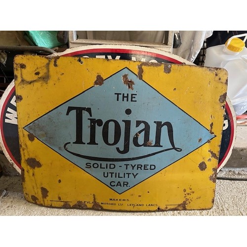 244 - An enamel sign, The Trojan Solid-Tyred Utility Car, 55 x 75 cm