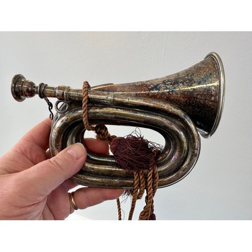 274 - A Victorian silver plated bugle, Henry Keat & Sons, inscribed 'Presented by the Lewes Bicycle Cl... 