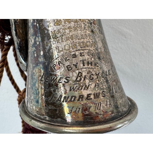 274 - A Victorian silver plated bugle, Henry Keat & Sons, inscribed 'Presented by the Lewes Bicycle Cl... 