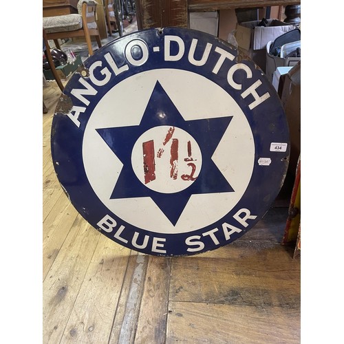 434 - An enamel sign, Anglo-Dutch Blue Star 1' 1 1/2, 61 cm diameter