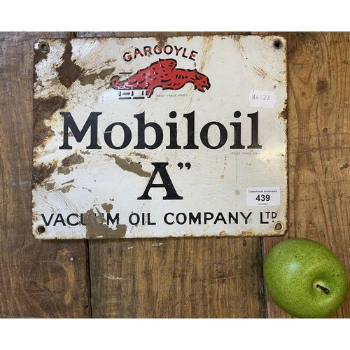 439 - A small enamel sign, Gargoyle Mobiloil A Vacuum Oil Company Ltd, 23 x 29 cm Provenance: Sold on beha... 