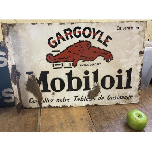 440 - A French enamel double sided flanged sign, Gargoyle Mobiloil, 40 x 60 cm