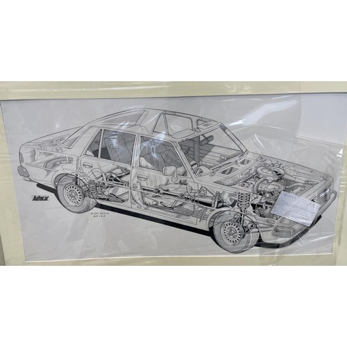 453 - Five vehicle drawings for car magazines, including a Laurence Watts Opel Corsa 1982 and a Vic Berris... 