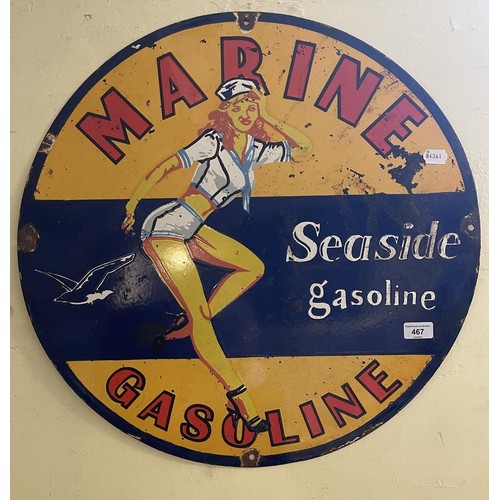 467 - An enamel sign Marine Seaside Gasoline, 60.5 cm diameter