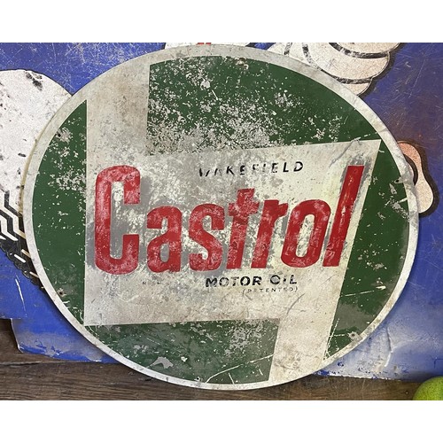 470 - A Michelin metal sign, 73 cm wide, and three Castrol signs (4)