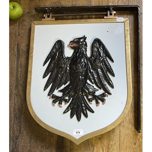 474 - A bronze and painted Barclays Bank eagle sign, on a bracket, 48 cm wide (overall)