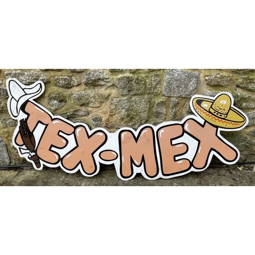 475 - A large Tex-Mex painted metal sign, 177 cm wide