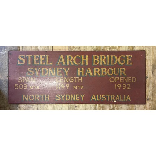 477 - A group of decorative modern painted wooden signs, including Steel Arch Bridge Sydney Harbour, 94 cm... 