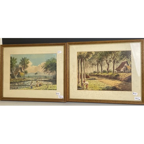 797 - B Ibrahiy, landscape with a figure, 27 x 37 cm, and three other pictures (4)