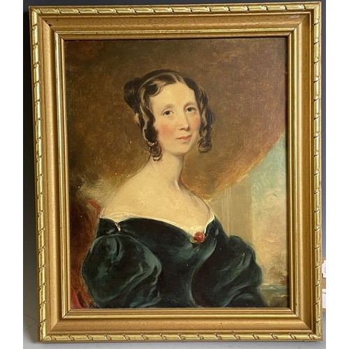 809 - 19th century, English school, portrait of a lady, oil on board, 29 x 24 cm