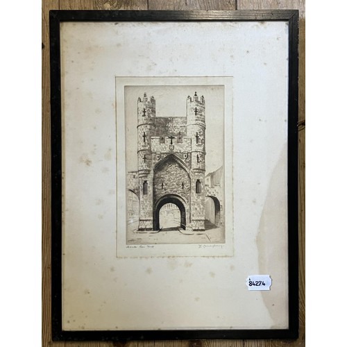 827 - A print, Pyramids of Caius Cestius, 30 x 39 cm, its pair, and three other prints (5)