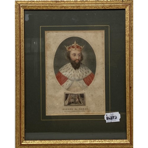 829 - A set of six prints, Kings of England, 17 x 12 cm, R W Miliken, print, signed in pencil, 33 x 42 cm,... 