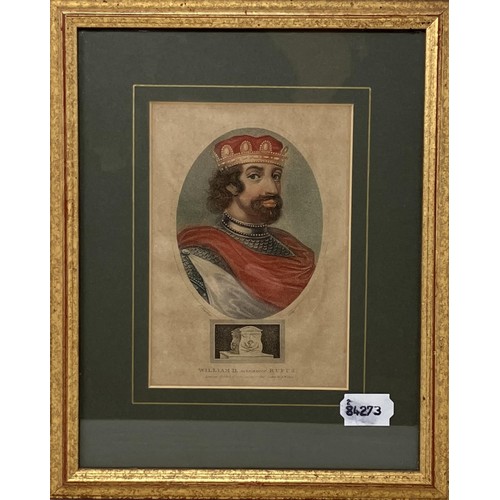 829 - A set of six prints, Kings of England, 17 x 12 cm, R W Miliken, print, signed in pencil, 33 x 42 cm,... 