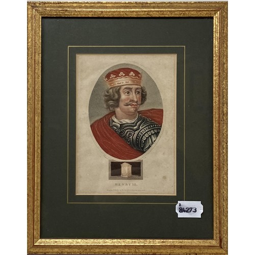 829 - A set of six prints, Kings of England, 17 x 12 cm, R W Miliken, print, signed in pencil, 33 x 42 cm,... 