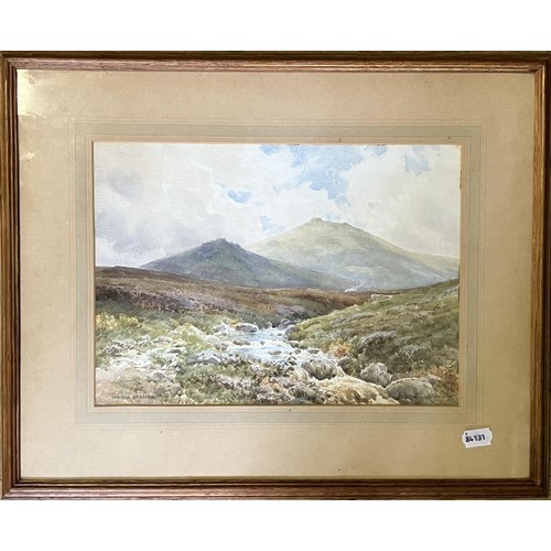 842 - G Barker, coastal landscape, watercolour, signed, 24 x 56 cm, and E C Pascu-Holman, landscape, water... 