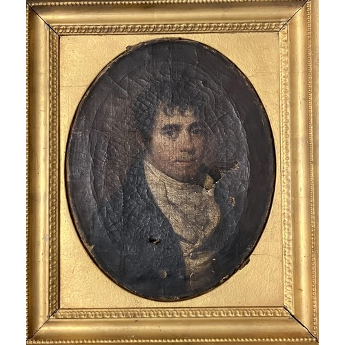 847 - English school, 19th century, a portrait of a gentleman, oil on canvas, oval, 32 x 26 cm