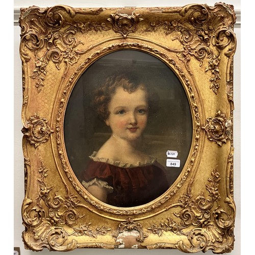 849 - Victorian school, portrait of a young girl, oil on canvas, oval, 45 x 37 cm