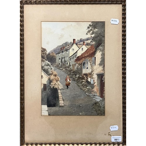 861 - Harry Frier, a street scene with a girl with a basket, signed and dated 1899, and its pair, 36 x 23 ... 