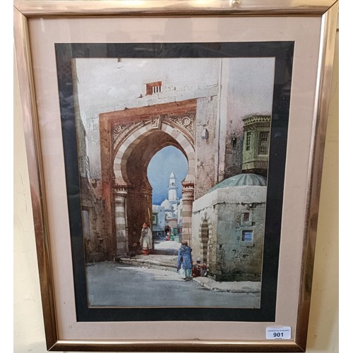 901 - Noel Henry Leaver, Main Gate at Jerusalem, watercolour, signed, 36 x 27 cm