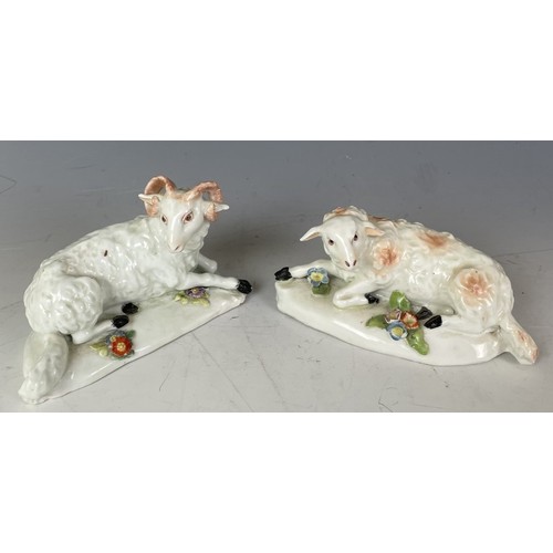 1856 - A late 18th century Derby porcelain ram and ewe, 13 cm wide, Roderick Jellicoe labels to baseProvena... 