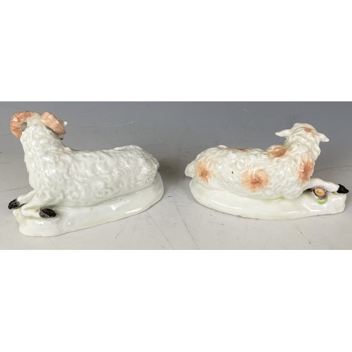 1856 - A late 18th century Derby porcelain ram and ewe, 13 cm wide, Roderick Jellicoe labels to baseProvena... 