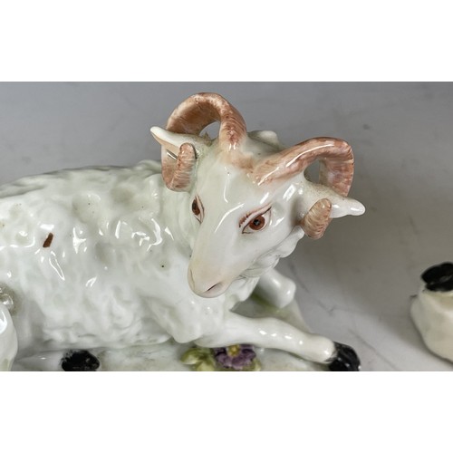 1856 - A late 18th century Derby porcelain ram and ewe, 13 cm wide, Roderick Jellicoe labels to baseProvena... 