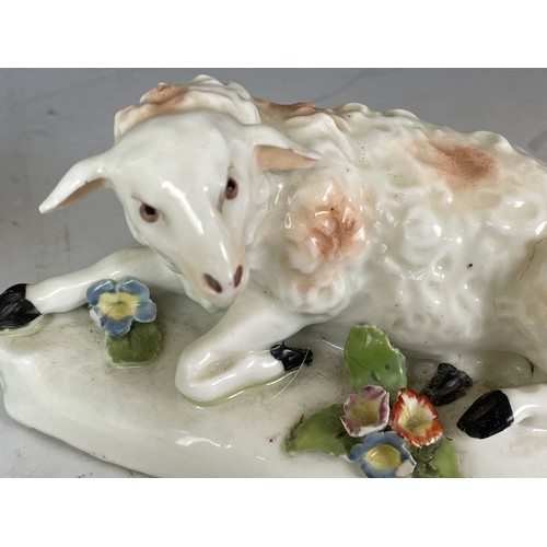 1856 - A late 18th century Derby porcelain ram and ewe, 13 cm wide, Roderick Jellicoe labels to baseProvena... 