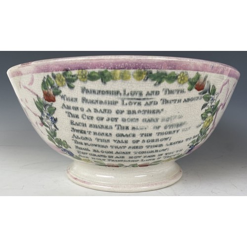 1865 - A 19th century Sunderland pottery lustre bowl, James & Sarah South, 1858, decorated ships, 29 cm... 