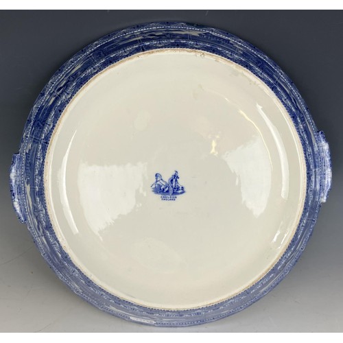 1802 - A late 19th century Cauldon blue and white basin or cream pan, decorated classical scenes, 40 cm dia... 