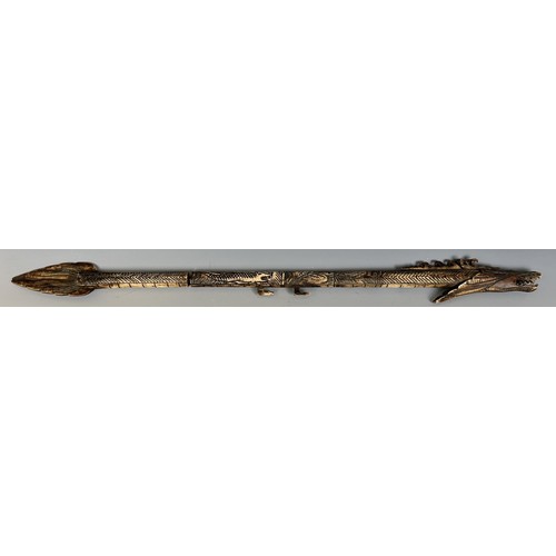 1805 - A carved bone blow pipe, in the form of a dragon, probably from Borneo, 82 cm