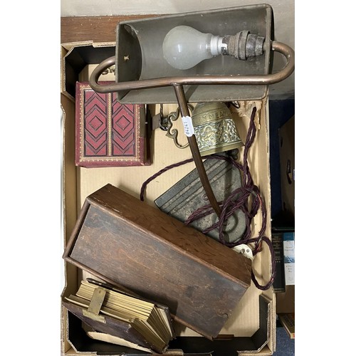 1809 - A miners lamp, a desk lamp and assorted other items (box)