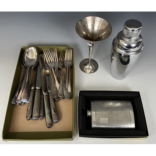 1816 - A pair of silver plated bottle coasters, two canteens of silver cutlery and other silver plate (box)