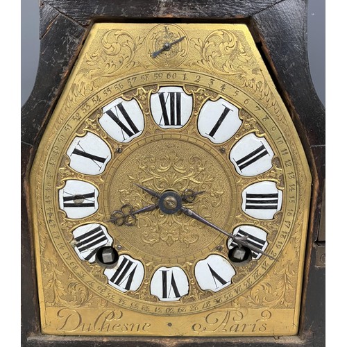 1823 - A mantel clock, with a gilt metal and enamel dial, striking on a bell, in a tortoiseshell ebonised a... 