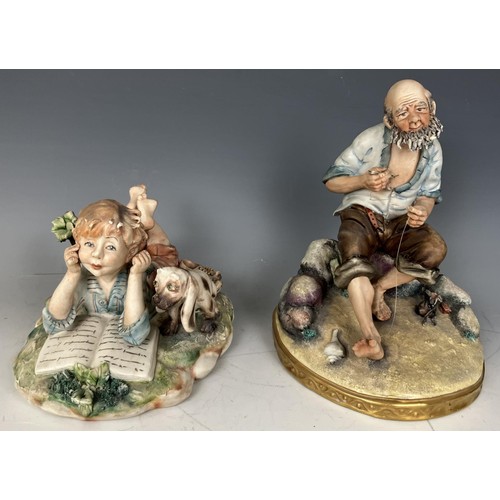 1829 - A pottery figure of an Old English Sheep Dog, and seven Capo Di Monte style figures (8)