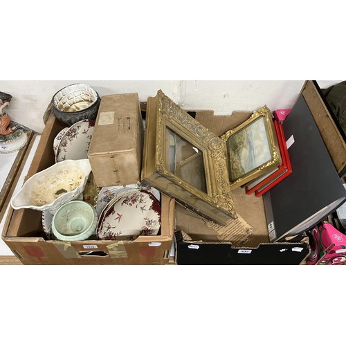 1830 - A smokers' oak cabinet, an alabaster carved bowl, assorted ceramics and other items (2 boxes)