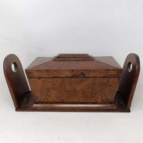 1869 - A Victorian walnut hardstone and metal mounted book stand, and a walnut tea caddy (2)