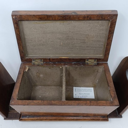 1869 - A Victorian walnut hardstone and metal mounted book stand, and a walnut tea caddy (2)